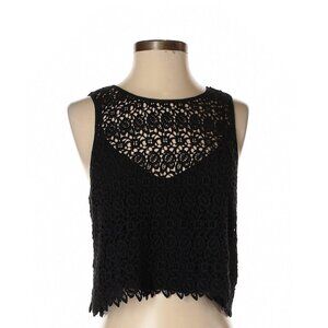 CLUB MONACO Black silk top with lace shell crop tank top in sz 3